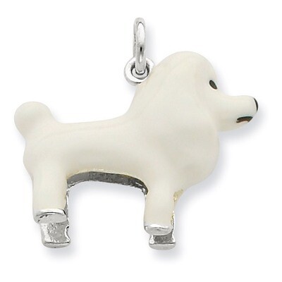 White Enamel Poodle Pendant Sterling Silver QC7155, MPN: QC7155, 886774373546