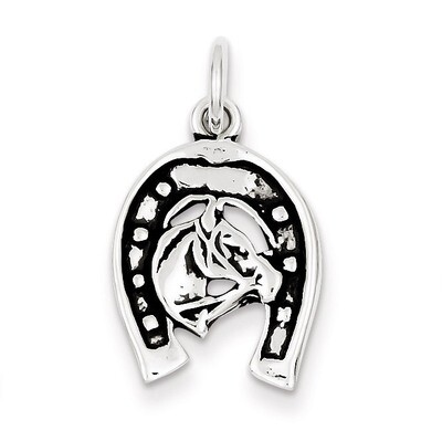 Horse Shoe Horse Charm Antiqued Sterling Silver QC7612, MPN: QC7612, 883957496016