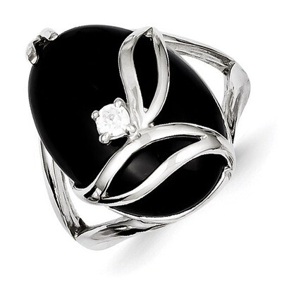 Onyx &amp; Diamond Ring Sterling Silver QR1470, MPN: QR1470, 191101283796