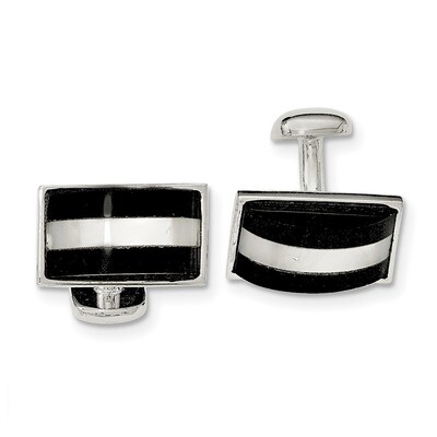 Mother Of Pearl &amp; Onyx Cufflinks Sterling Silver QQ578, MPN: QQ578,
