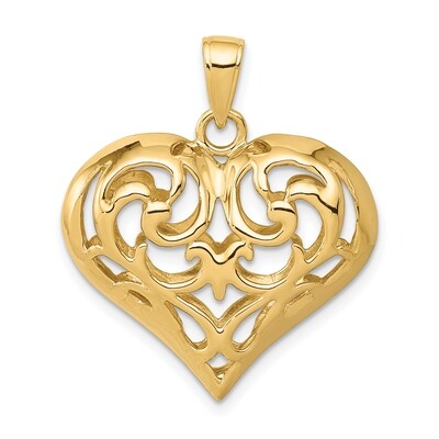 3-D Open Filigree Heart Pendant 14k Gold D3821, MPN: D3821, 637218037513