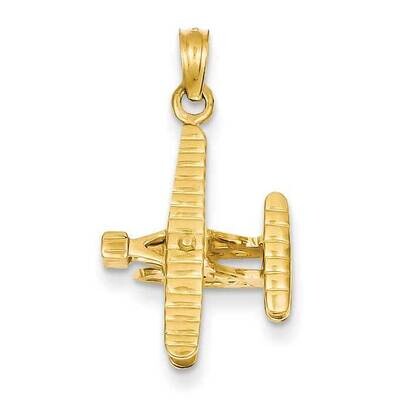 3-D Bi-Plane with Ribbed Wings Pendant 14k Gold D2949, MPN: D2949, 637218123414