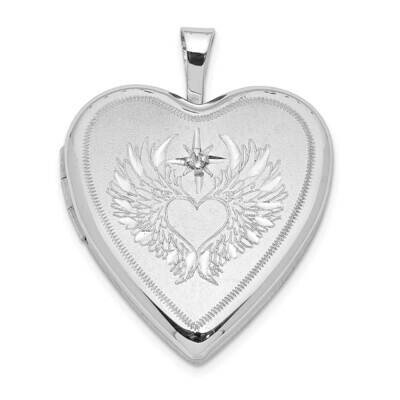 Diamond Wings with Heart 20mm Heart Locket Sterling Silver Rhodium-plated QLS1034, MPN: QLS1034,