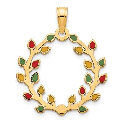 Epoxy Christmas Light Wreath Pendant 14k Gold Polished D5249, MPN: D5249,