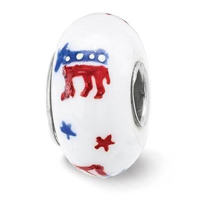 Patriotic Democrat Fenton Glass Bead Sterling Silver Hand Painted QRS3867, MPN: QRS3867, 19727657770