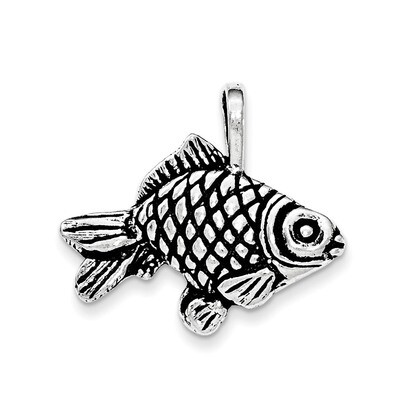 Antiqued &amp; Textured Goldfish Pendant Sterling Silver QC8760