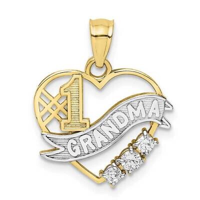 Rhodium #1 Grandma in Heart Pendant 10k Gold CZ Diamond 10C1355, MPN: 10C1355, 883957831848