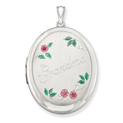 Grandma with Enamel Flowers 34mm Oval Locket Sterling Silver QLS532, MPN: QLS532, 883957144191