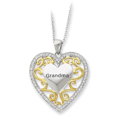 Grandma 18 Inch Heart Necklace Sterling Silver Gold-plated QSX252, MPN: QSX252, 883957717050