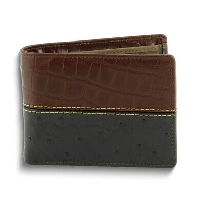 Brown Crocodile and Ostrich Print Leather Bifold Wallet GM25076BRN, MPN: GM25076BRN,