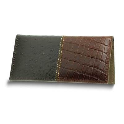 Brown Crocodile and Ostrich Print Leather Rodeo Wallet GM25075BRN, MPN: GM25075BRN,