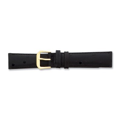 20mm Black Ostrich Grain Leather Gld-tone Buckle Watch Band BA85-20, MPN: BA85-20, 886774146836