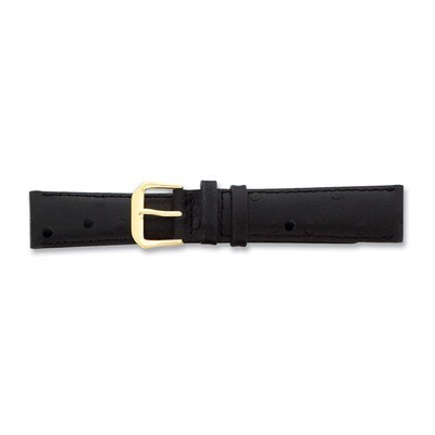 19mm Black Ostrich Grain Leather Gld-tone Buckle Watch Band BA85-19, MPN: BA85-19, 886774146829