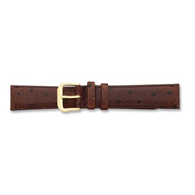 20mm Brown Ostrich Grain Leather Gld-tone Buckle Watch Band BA13-20, MPN: BA13-20, 886774141794