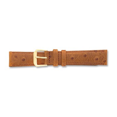 14mm Havana Ostrich Grain Leather Gld-tone Buckle Watch Band BA12-14, MPN: BA12-14, 886774141282