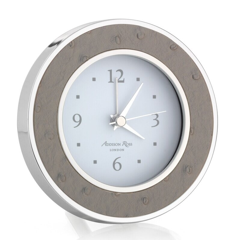 Addison Ross Shadow Ostrich Silver Alarm Clock 4 x 4 InchSilver-plated FR5512