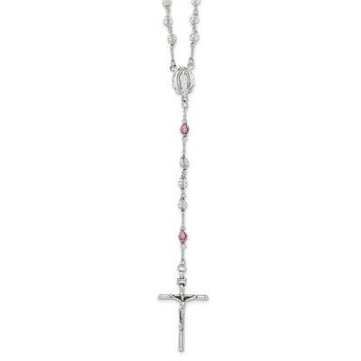 Crystal Rose Quartz Rosary Necklace Sterling Silver Polished QH5132-21.5, MPN: QH5132-21.5,