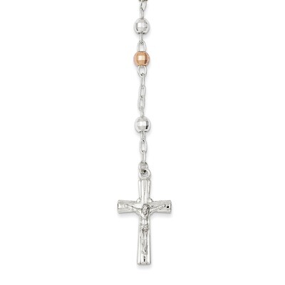 Rosary Textured Tri-color Beads Necklace Sterling Silver Polished QH4989, MPN: QH4989, 886774648026