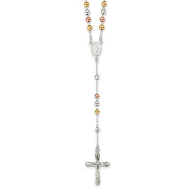 White, Rose and Yellow Rosary Necklace 18 Inch Sterling Silver Polished QH5125-18, MPN: QH5125-18, …