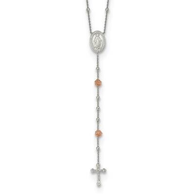 Beaded Rosary with Rose-Tone Roses Necklace 21 Inch Sterling Silver QG5608-21, MPN: QG5608-21, 1969…