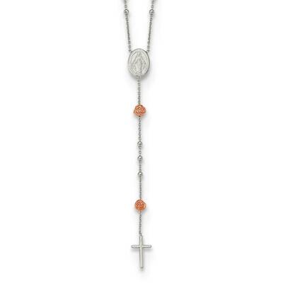 Beaded Rosary with Rose-Tone Roses Necklace 18 Inch Sterling Silver QG5606-18, MPN: QG5606-18, 1911…