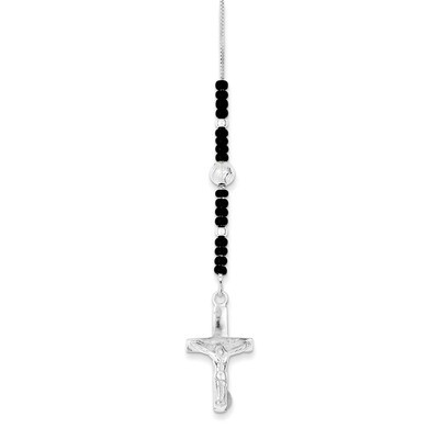24 Inch Black Glass Bead Rosary Necklace Sterling Silver Enameled QH4997-24, MPN: QH4997-24, 883957…