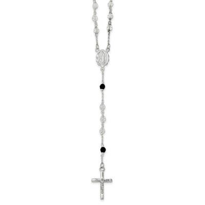 Black Crystal Bead Rosary 23.5 Inch Necklace Sterling Silver Polished QH5134-23.5, MPN: QH5134-23.5…