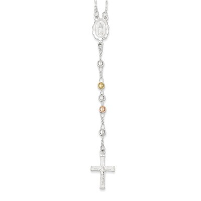 24 Inch Yellow &amp; Rose Flash Gold-plated Rosary Necklace Sterling Silver QH4986-24, MPN: QH4986-24, …