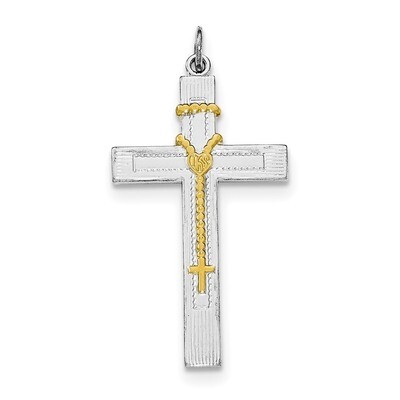 Gold-tone Rosary on Cross Pendant Sterling Silver Rhodium-plated QC8259, MPN: QC8259, 191101367595