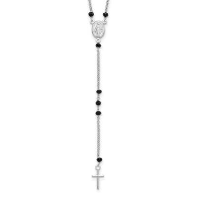 Black Beaded Roseary with 1.25 Inch Extender Necklace 19 Inch Sterling Silver QG5607-19, MPN: QG560…