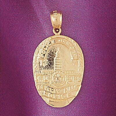 Dazzlers Jewelry Police Badge Pendant Necklace Charm Bracelet in Yellow, White or Rose Gold 4589, M…
