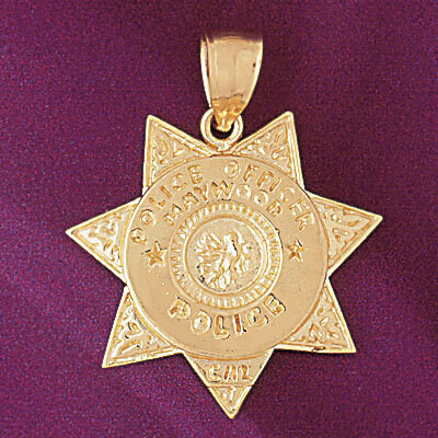 Dazzlers Jewelry Police Badge Pendant Necklace Charm Bracelet in Yellow, White or Rose Gold 4582, M…