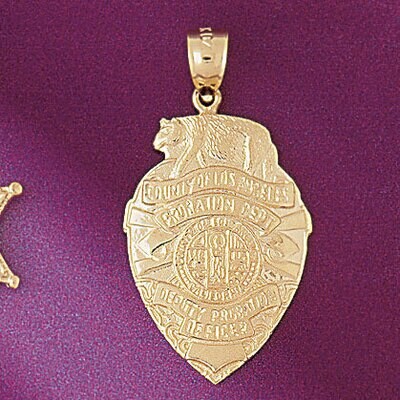 Dazzlers Jewelry Police Badge Pendant Necklace Charm Bracelet in Yellow, White or Rose Gold 4574, M…