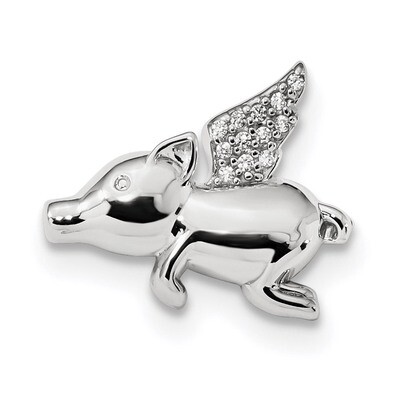CZ Diamond Flying Pig Chain Slide Sterling Silver Rhodium-plated Polished QC9311, MPN: QC9311, 8839…