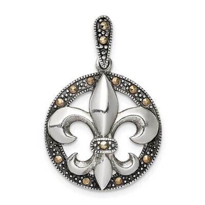 Marcasite Fleur De Lis Pendant Sterling Silver Antiqued QC9554, MPN: QC9554,