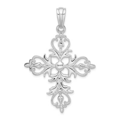 Filigree Fleur De Lis Cross Pendant Sterling Silver Polished QC10380, MPN: QC10380, 637218182596