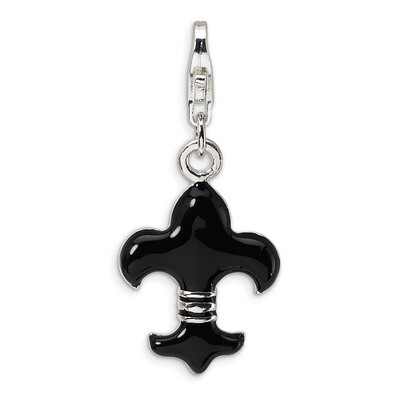 Black Enameled Fleur de Lis Charm Sterling Silver QCC512 by Amore La Vita, MPN: QCC512, 883957334691