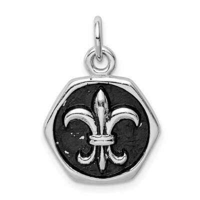 Antiqued Fleur de lis Pendant Sterling Silver Rhodium-plated QC9555, MPN: QC9555, 886774073781