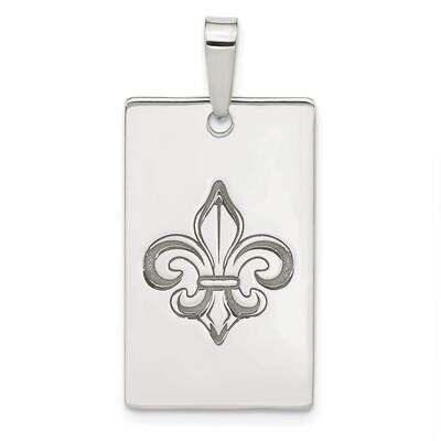 Antiqued Fleur De Lis Rectangle Pendant Sterling Silver Polished QC11075, MPN: QC11075,
