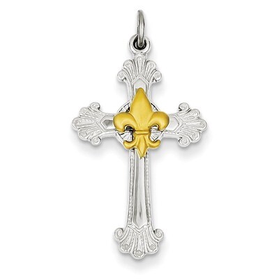 Gold Plated Cross Fleur de lis Pendant Sterling Silver QC7256, MPN: QC7256, 883957488622