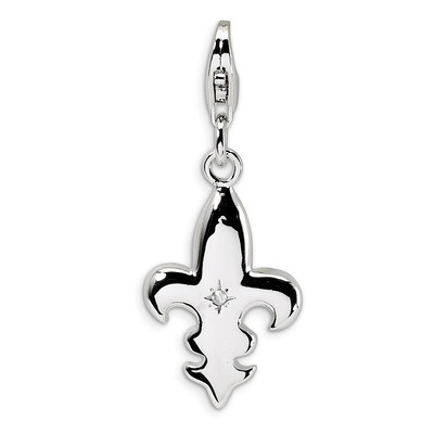 Polished Fleur de Lis with Charm Sterling Silver Synthetic Diamond QCC513 by Amore La Vita, MPN: QC…