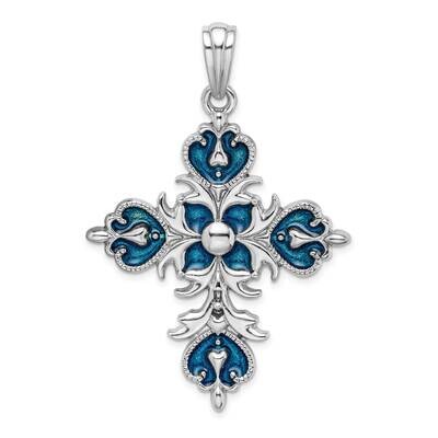 Enameled Large Fleur De Lis Cross Pendant Sterling Silver Polished QC10736, MPN: QC10736, 637218184…