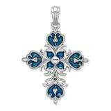 Enameled Large Fleur De Lis Cross Pendant Sterling Silver Polished QC10736, MPN: QC10736, 637218184…