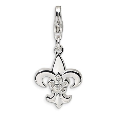 Polished Fleur de Lis Charm Sterling Silver Synthetic Diamond QCC509 by Amore La Vita, MPN: QCC509,…