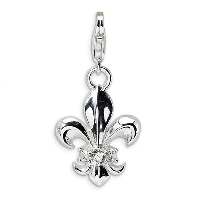 Polished Fleur De Lis Charm Sterling Silver Synthetic Diamond QCC516 by Amore La Vita, MPN: QCC516,…