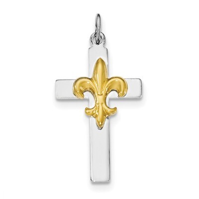 Gold-tone Fleur De Lis Cross Pendant Sterling Silver Rhodium-plated QC8257, MPN: QC8257, 1911013653…