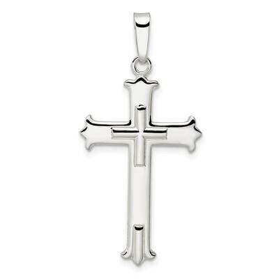 Fleur De Lis Cross with Cross Center Pendant Sterling Silver Polished QC11125, MPN: QC11125,