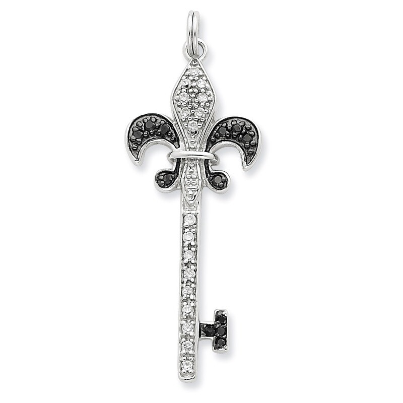 Black &amp; White Diamond Fleur de Lis Key Pendant Sterling Silver QP2043, MPN: QP2043, 883957521909