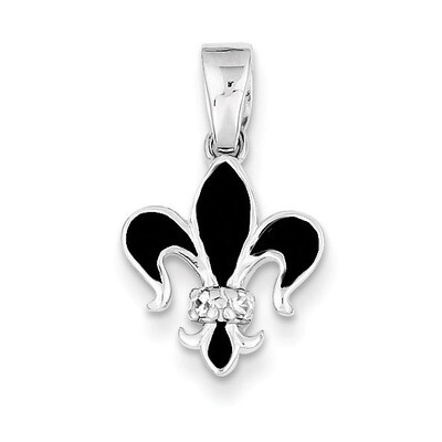 Black Enamel Fleur de lis Pendant Sterling Silver Rhodium-plated QC7885, MPN: QC7885, 883957569512