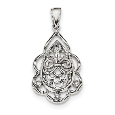 Oxidized with CZ Diamond Fleur de Lis Pendant Sterling Silver QP4781, MPN: QP4781,